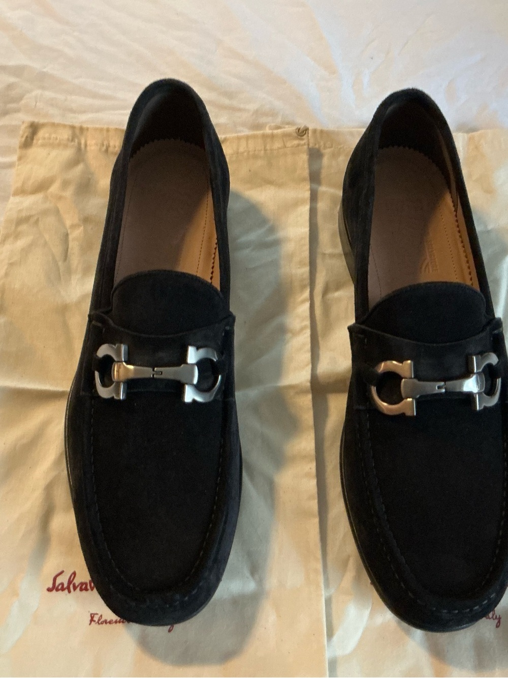 Salvatore Ferragamo Black Suede Bit-Detail Loafers